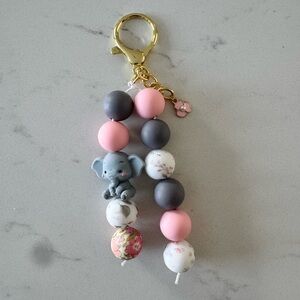 Elephant Beaded Keychain with Pink and Gray Beads